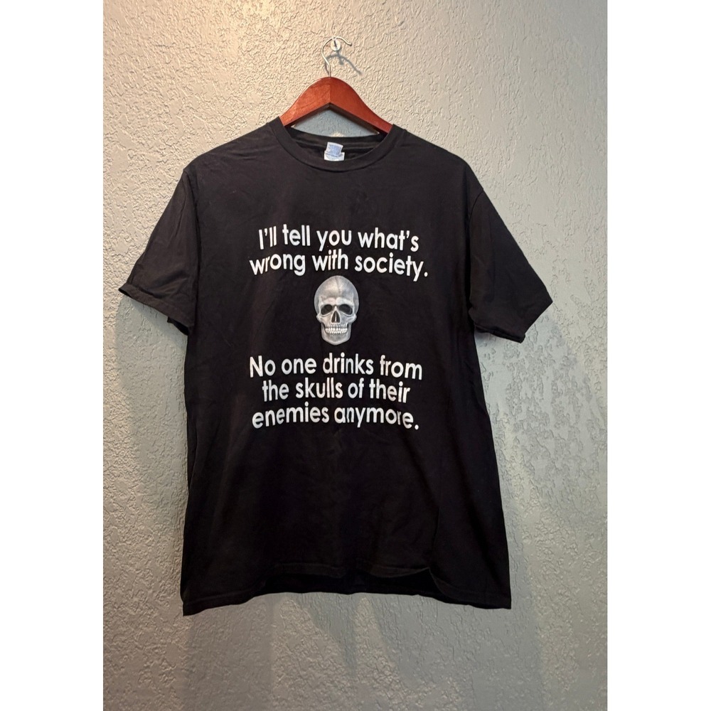 Port & Company Mens Skull Graphic T-Shirt Black Humor Sarcasm Tee Large